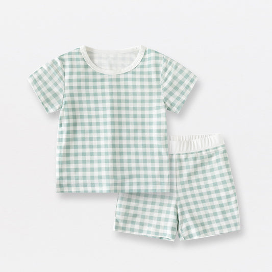 Toddler Bamboo Viscose Checkered Short 2 Piece Set Pajama