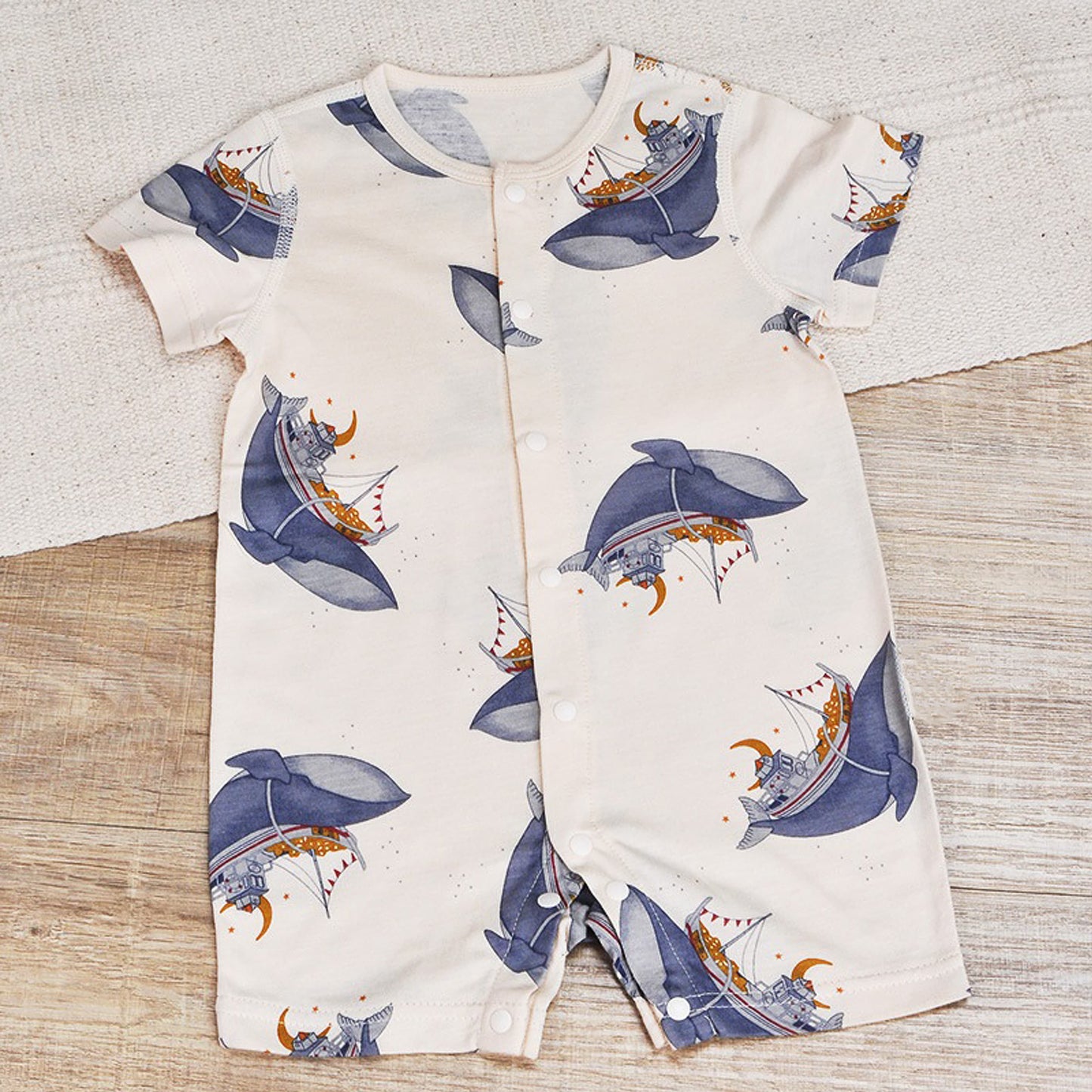 Baby Bamboo Cotton Button Short Romper Whale