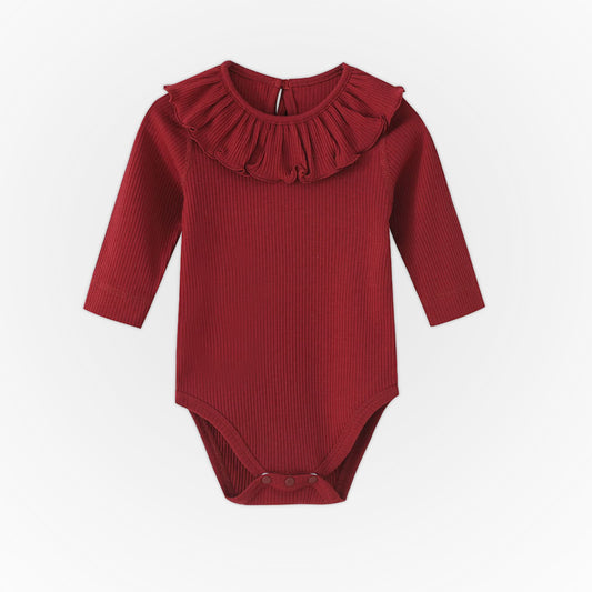 Baby Rib Long Sleeve Bodysuit with Ruffle Details