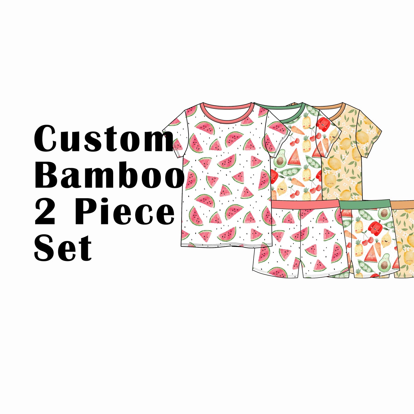 Custom Bamboo Viscose Toddler Short 2 Piece Sets 3 Patterns Bundle (35 x 3= 105 Pieces)