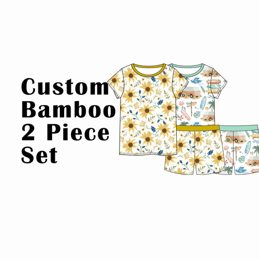 Custom Bamboo Viscose Toddler Short 2 Piece Set 2 Patterns Bundle (25 x 2=50 Pieces)