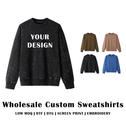 Wholesale Custom Vintage Washed Drop Shoulder Fleece Sweatshirt/430 GSM