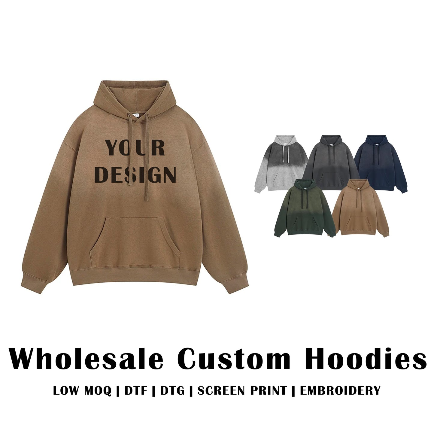 Wholesale Custom Vintage Washed Hoodies / 370 GSM