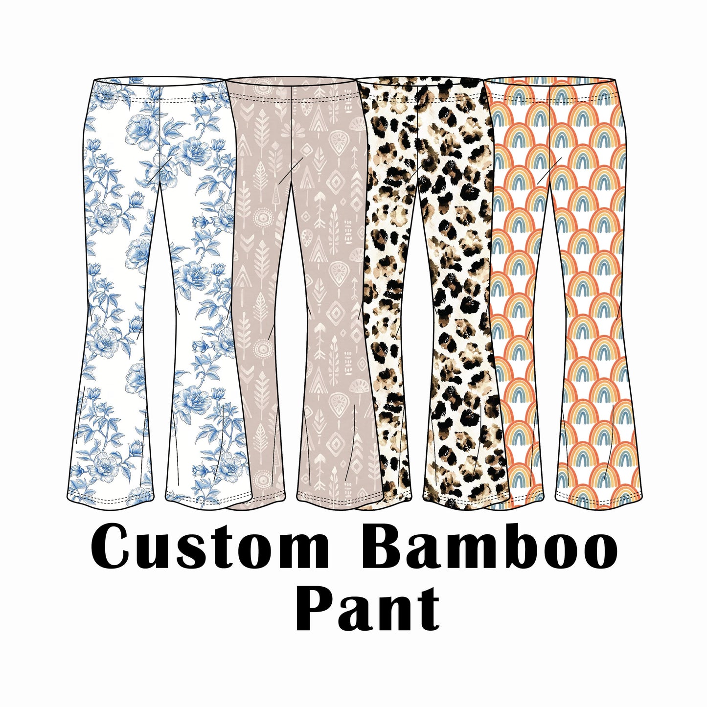 Custom Bamboo Viscose Flare Bottoms 4 Patterns Bundle (25 x 4=100 Pieces)