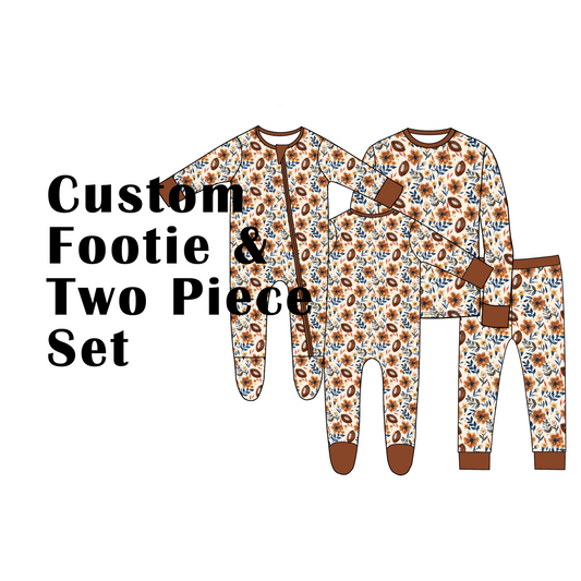 Custom Bamboo Viscose Baby Footie Romper + Toddler Long Two Piece Set, 20+20=40 pieces in total, perfect bundle for a startup