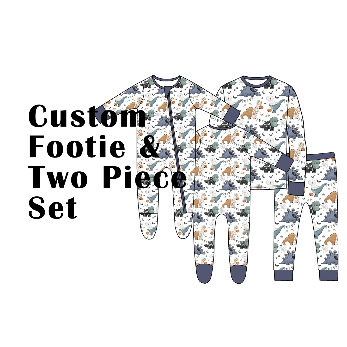 Custom Bamboo Viscose Baby Footie Romper + Toddler Long Two Piece Set, 50+50=100 pieces in total