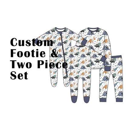 Custom Bamboo Viscose Baby Footie Romper + Toddler Long Two Piece Set, 50+50=100 pieces in total