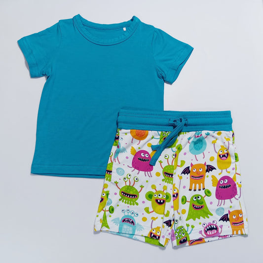 Monster Bamboo Viscose 2 Pieces Set Short Sleeve Tee & Shorts