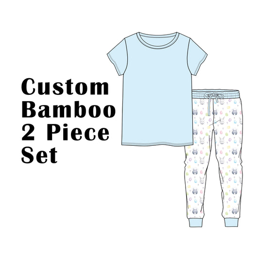 Custom Bamboo Viscose Adult Short 2 piece set-Solid Tees+ Printed Joggers