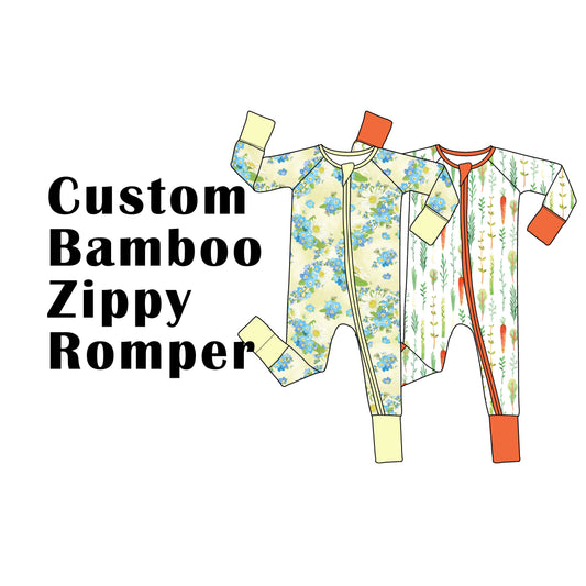 Custom Bamboo Viscose Baby Zippy Romper 2 Patterns Bundle (25 x 2=50 Pieces)