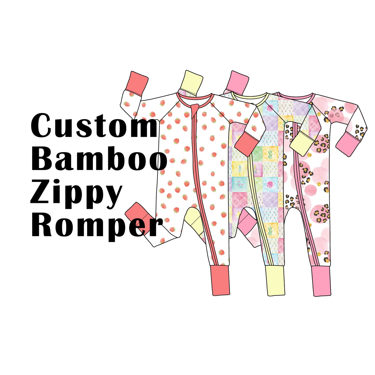 Custom Bamboo Viscose Baby Zippy Romper 3 Patterns Bundle (35 x 3=105 Pieces)